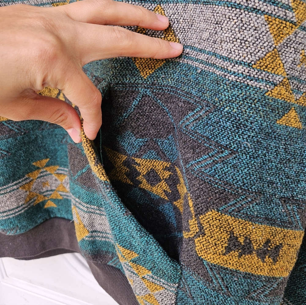 Men's Geometric Aztec Pattern Sweater - Teal and Yellow - Picture 4 of 10